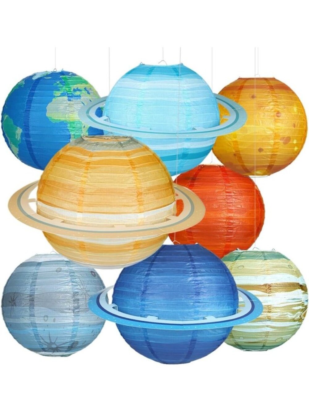 8pcs Outer Space Paper Lanterns - 12 Inch Planet Party Decor for Kids'